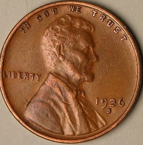 1936 S - Lincoln Wheat Penny - G/VG Cover