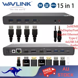 Wavlink 5K USB C Laptop Docking Station Ultra 4K Display Dock Dual HDMI Dual DP - Picture 1 of 19