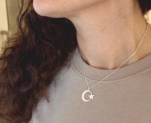 925 Sterling Silver Necklace With Turkish Flag, Moon Star Necklace - Picture 1 of 5