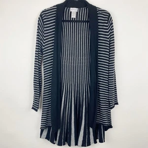 Soft Surroundings Black Gray Striped Cashmere Blend Open Cardigan Women Petite M - Picture 1 of 3