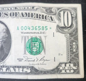 1981 $10 Federal Reserve Star Note - Boston District - Picture 1 of 7