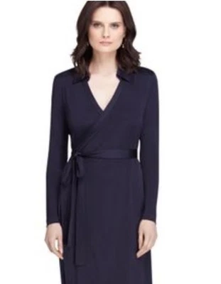 Brooks Brothers Navy Blue Silk Wrap Dress Size Medium Stretch Collared V Neck - Image 1 of 4