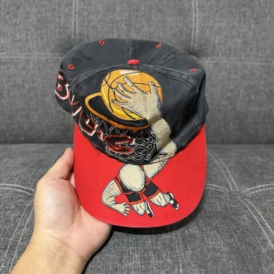 Vintage Chicago Bulls Slam Dunk Big Logo Snapback Hat Black Red NBA Rare - Image 1 of 4