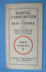 Marvel Carbureter and Heat Control booklet T for 1926-1927 Buick Standard Master - Bild 1 von 3