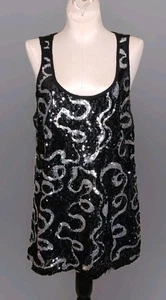 Dressbarn - Black & Silver Scoop Neck Shiny Sequin Tank - Women's Size Large - Picture 1 of 3