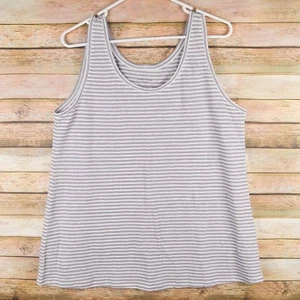 Eileen Fisher Womens M Taupe White Striped 100% Linen Aline Tank Top Sleeveless - Picture 1 of 5