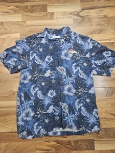 Camisa hawaiana de seda Tommy Bahama NFL Denver Broncos para hombre LT azul logotipo floral - Imagen 1 de 10