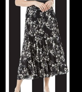 Floral Pleated Lined Midi Skirt Black Max Studio Spring Summer Cottagecore 3X - Picture 1 of 7