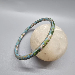  CLOISONNE blau ÜBER Messing FLORAL Frühling Sommer METALL ARMREIF zierliches ARMBAND  - Bild 1 von 5