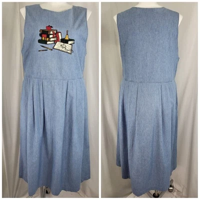 Karen Scott макси Midi джинсовой ткани платье женщин размер XL джемпер учитель книги без рукавов - Изображение 1 из 4