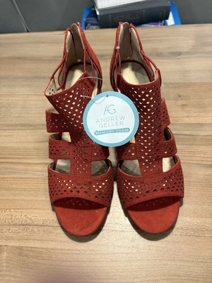 Andrew Geller Estee Perforated Strappy 3” Red Heels Women's sz 9M - Image 1 of 4