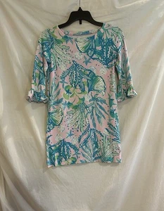 Lilly Pulitzer Girls Medium 6-7 Pink Blue Green Sea Coral Half Sleeve Dress - Picture 1 of 9