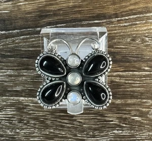 Indianer Südwesten Stil Sterlingsilber Onyx & Mondstein Schmetterling Ring Größe 6 - Bild 1 von 9