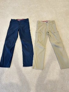 Lot Of 2 Wrangler Boys 14 Regular Zip Cargo Pant Straight Leg Stretch Black Tan - Picture 1 of 9