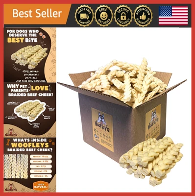 Trenzas de mejillas de carne de búfalo de 6" masticables para perros 50 quilates - golosinas de larga duración sin ocultar Foto 1 de 4