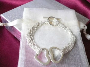 Genuine .925 Sterling Silver Hearts Bracelet..free ship w/ gift box - Picture 1 of 1