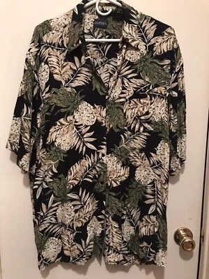 Гавайская рубашка размер LT короткий рукав с воротником зеленый цветочный 100% вискоза пуританский - Изображение 1 из 4