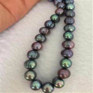 9-10mm Baroque Natural Pearl Necklace Black 18-25 Inches Cultured Jewelry 