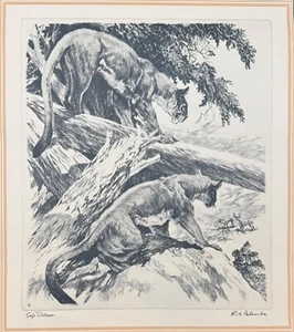 Vintage RH Palenske Western Calendar Print Safe Distance, Cougars - Picture 1 of 5