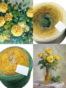 600g Metalic Linen Cotton Tencel Sultan Ombre Cake Yarn Yellow Rose Green 3000m - Picture 1 of 9