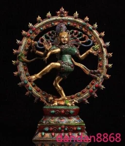 13.8'' Tibet Buddhism bronze inlay Gem Gilt Tara Kwan-Yin GuanYin Buddha statue - Picture 1 of 9