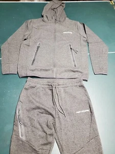 Mens Pink Dolphin Script Activewear Full Zip Hoodie and Jogger Set Charcoal Gray - Picture 1 of 10