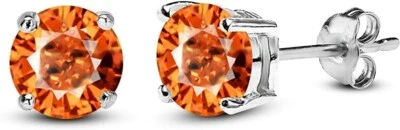 Brincos de Ano Novo PRESENTE 6 mm safira laranja folheados a ouro branco 14k empurre para trás - Imagem 1 de 4