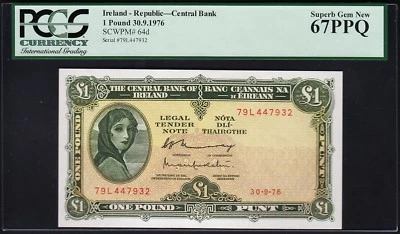 Ireland Republic, 1 Pound 1976, PCGS 67, Superb Gem New (UNC),PPQ, P-64d - Image 1 of 2