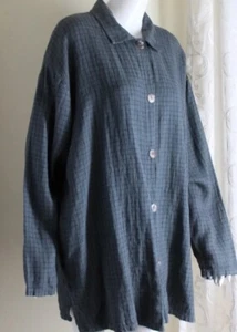 NWT Marc Ware Sz 3X Lagenlook Art-to-Wear GRID Denim Linen Shirt Jacket Blue - Picture 1 of 9