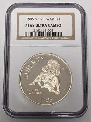 1995 S Civil War Silver Dollar Ultra Cameo NGC PF 68 - Image 1 of 4