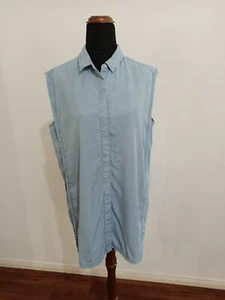 COUNTRY ROAD size S chambray denim blue sleeveless shift dress collarless - Picture 1 of 6