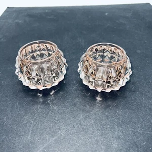 Vintage LE Smith Diamond Pointed Pink Votive Candle Holders 2.25" Set of 2 - Picture 1 of 8