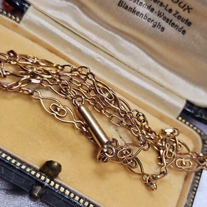 Halskette Ende 19. Jh. Roségold vergoldet filigrane Kette L44cmx4mm Rohrverschluss - Bild 1 von 19