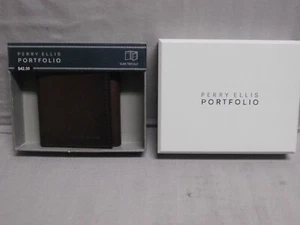 Perry Ellis Portfolio Men's Premium Leather Trifold Wallet Brown - New - Picture 1 of 6