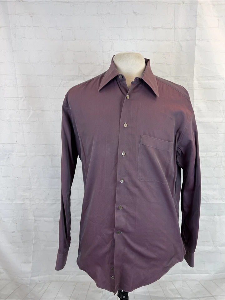 Camisa de vestir Ermenegildo Zegna de algodón a rayas sutiles borgoña para hombre 16-41 $295 Foto 1 de 4