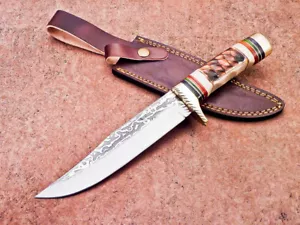 12" Custom Handmade Damascus Blade Camping Hunting Knife Bowie Knife WD-8547 - Picture 1 of 14