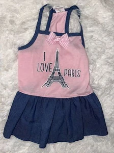Pet Spirit Apparel I Love Paris Bow Denim Eiffel Tower Dress Shirt Puppy Dog Cat - Picture 1 of 2