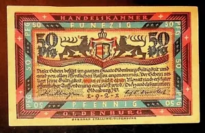 1921 Deutschland HANDELSKAMMER OLDENBURG 50 Phennig Banknote / Notgeld - Bild 1 von 2