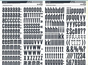 Hoja de Letras de Transferencia MECANORMA A3, Letraset, #485 BERLINA 25,4mm - Imagen 1 de 2