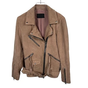 AllSaints Balfern Jacke XS Damen rosa Wildleder Biker Leder Gürtel Reißverschlüsse gefüttert - Bild 1 von 15