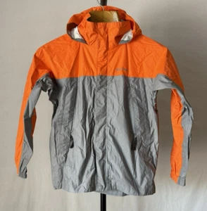 Marmot Youth Boys Size L Orange Gray Hooded Full Zip Rain Windbreaker Jacket - Picture 1 of 12
