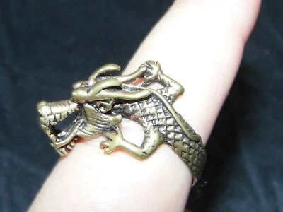 Anel de bronze design símbolo de fada dragão tamanho W N R 1/2 presente unissex  - Imagem 1 de 4