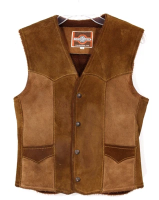 Chaleco de gamuza Pioneer Wear años 70 para hombre 34 a presión Western Sherpa cálido de colección duradero Foto 1 de 4
