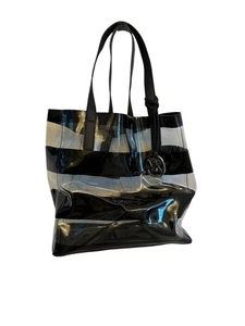 Michael Kors Eliza Clear Striped Tote Black and Clear Handbag Bag - Picture 1 of 8