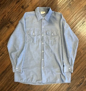 Vintage 90s Dickies Chambray Work Shirt 17-17.5 x 34/35 Button Up Long Sleeve - Picture 1 of 4