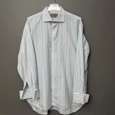 Camisa de vestir rosa Thomas Traveller talla 17 manga larga a rayas puño francés Foto 1 de 4