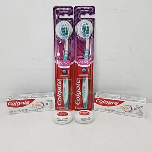 (2) Colgate Zig-Zag Wide Compact Soft Adult Toothbrush w/ Floss & Toothpaste - Picture 1 of 8