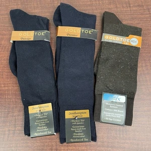 Gold Toe Men's Navy Crew Dress Socks 3 Pair Large Size 10-13 Southampton Jersey - Picture 1 of 8