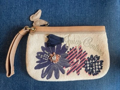 Y2K Love Juicy Couture Crema Terry Bolsa Muñequera Bolso Dije LEER Cottagecore Foto 1 de 4