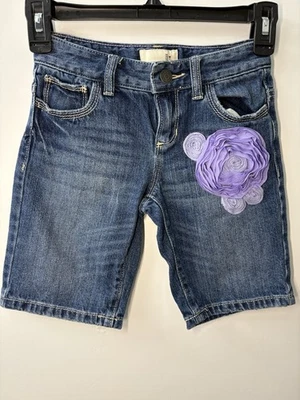 Bermudas cortas azul marino antiguas para niñas talla 7 detalle de flores moradas únicas Foto 1 de 4